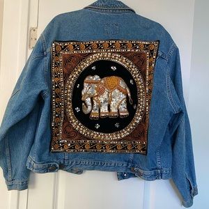 Sequin embroidered elephant denim jacket